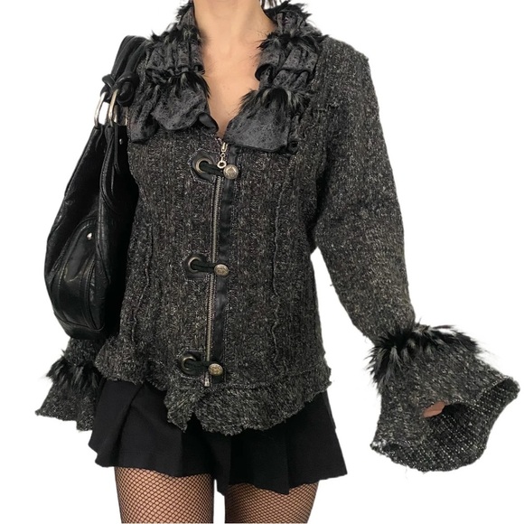 LaSeine Black Jacket with Faux Fur Trim - Picture 1 of 11